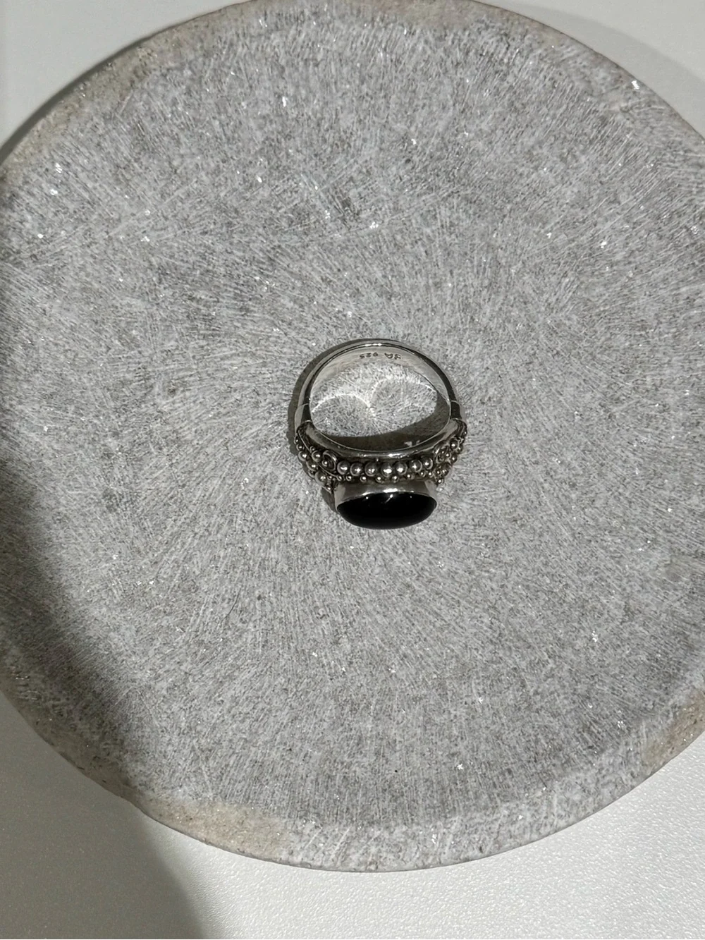 Vintage Balinese Black Onyx Cabochon Sterling Silver Ring
